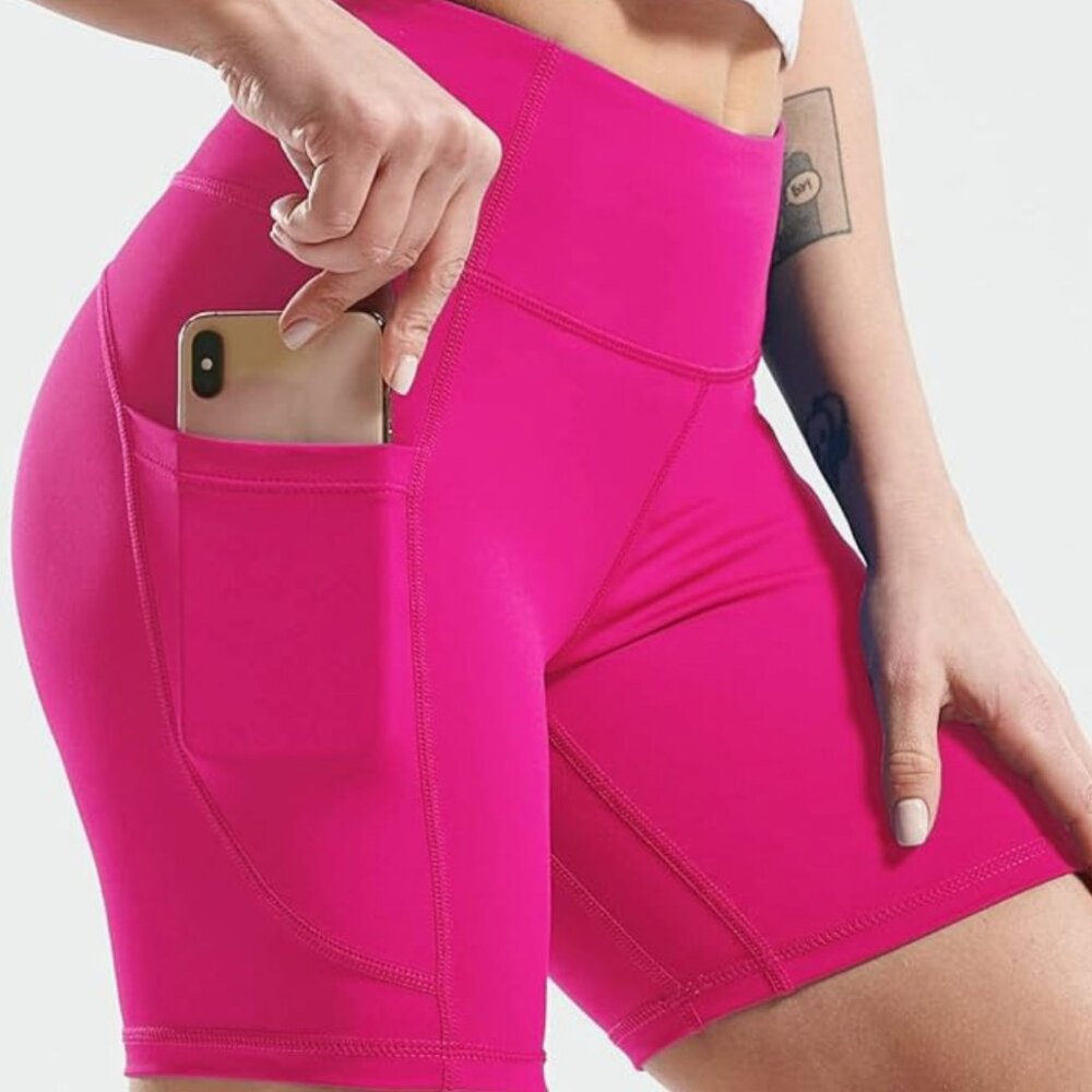 High Waist Yoga Shorts for Women 6'' Workout Running Biker Shorts - L